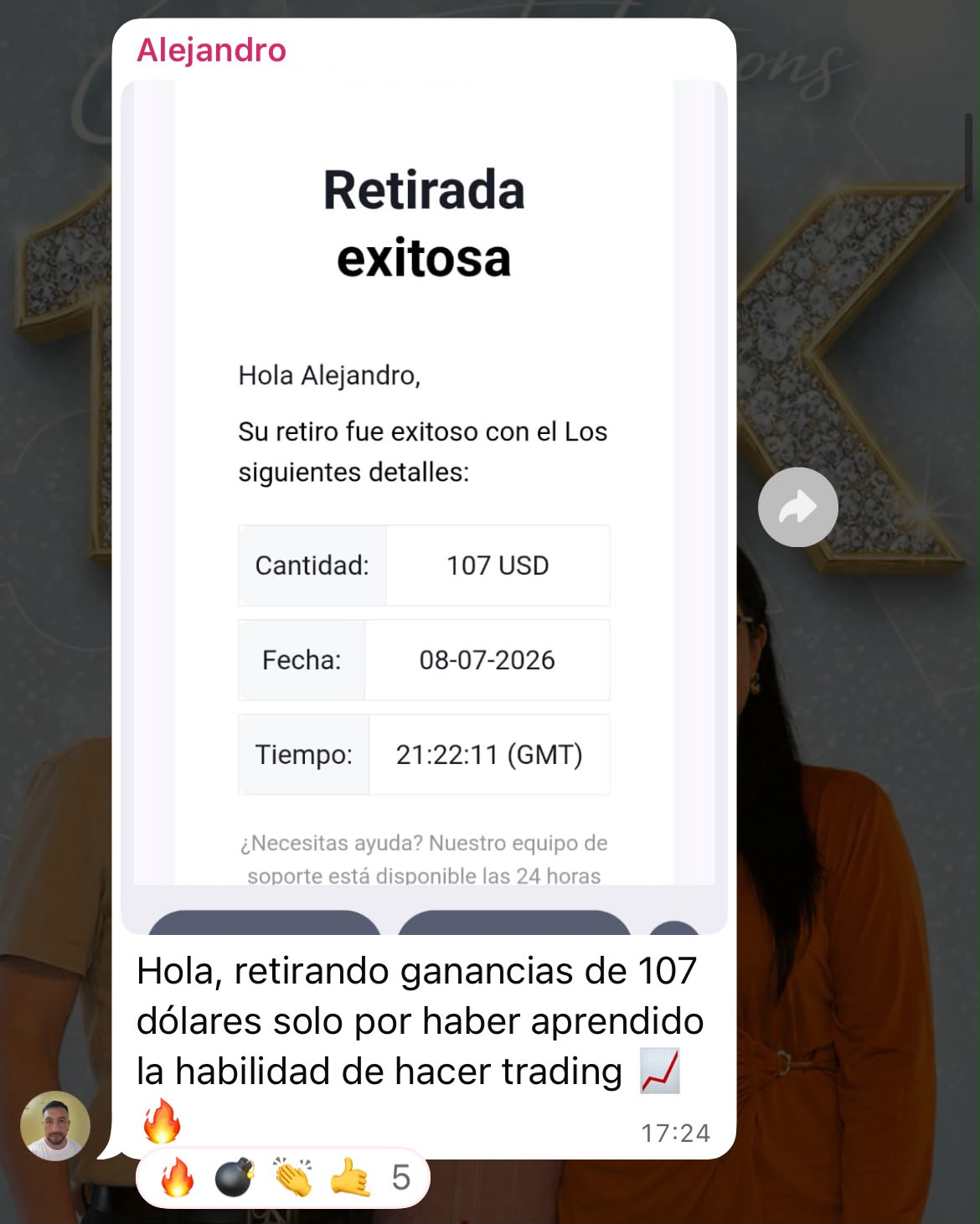 Resultado Alejandro Retiro $107 USD
